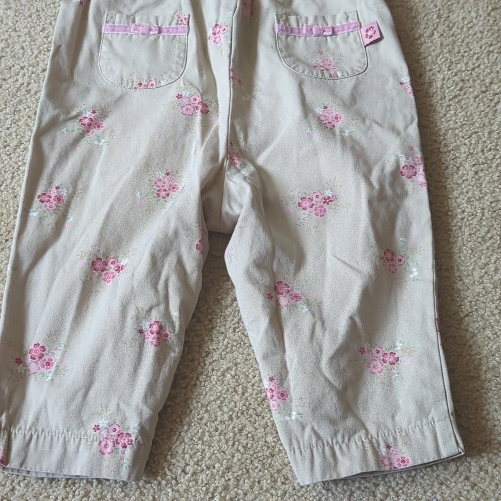 Gymboree Tan with Pink Floral Sleeveless Long Pants Jumpsuit Size 12-18 Months